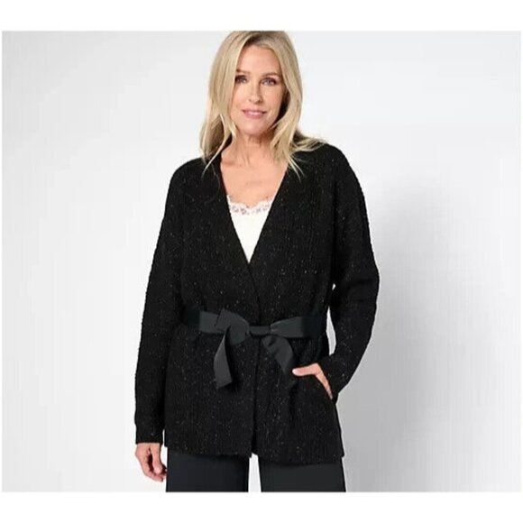 BEAUTIFUL by Lawrence Zarian Belted Dolman Sleeve Cardigan Black Pet S A673014 - Picture 1 of 1